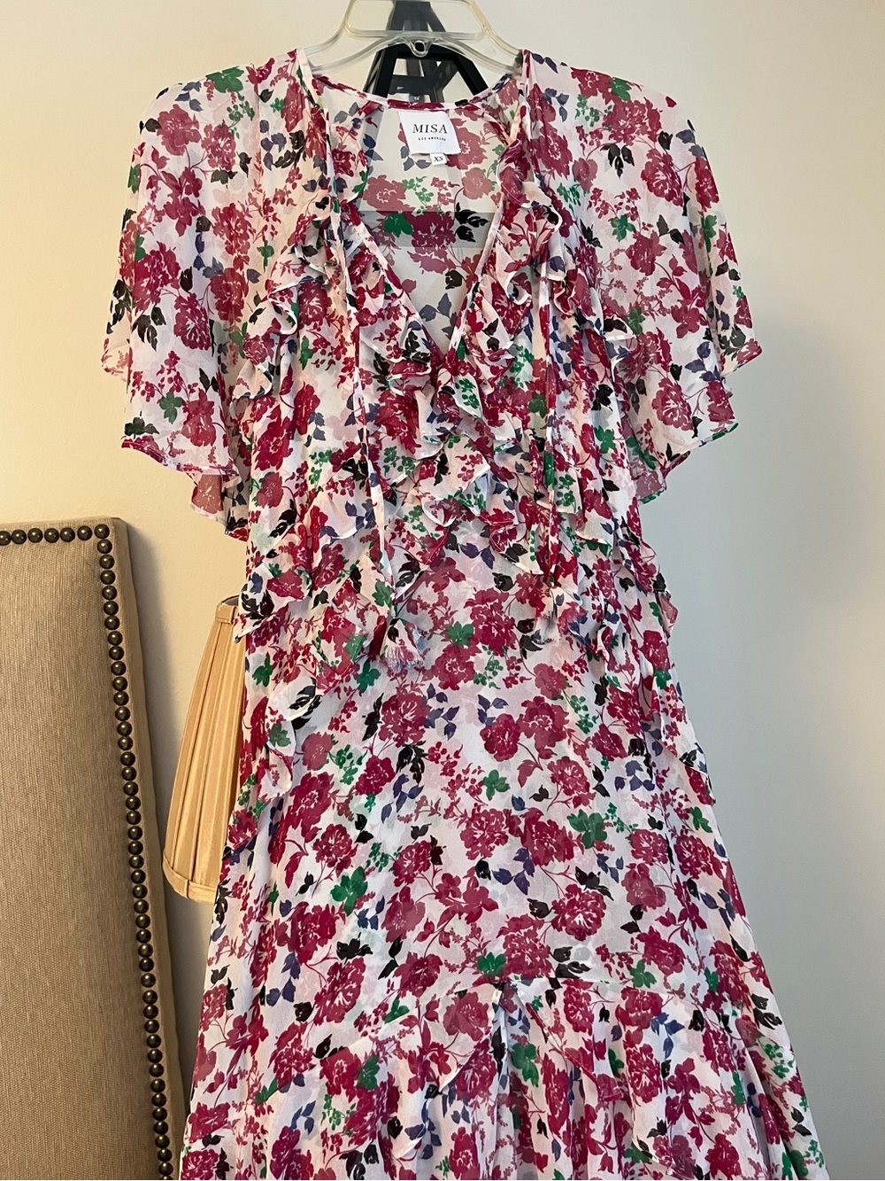 MISA XS Floral Tiered High Low Dress